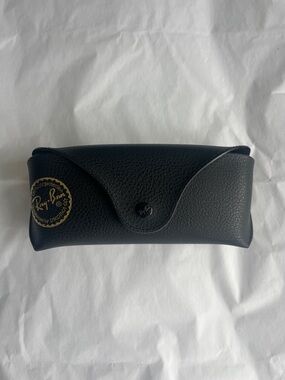 Ray-Ban Black Textured Leather Sunglasses Case with Gold Logo Accent
